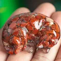 Sleeping Labrador resin figurine filled with natural Red Jasper stones for desk decor - Red Jasper