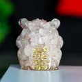 Pink quartz crystal resin money toad figurine with golden prosperity sign - Rose Quartz