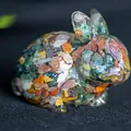 Διακοσμητικό κουνέλι από ρητίνη με χρωματιστούς φυσικούς κρυστάλλους για το σπίτι - Σχήμα ① Νεφρίτης Ωκεανού