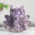 Handcrafted purple amethyst crystal resin kitsune fox statue for mystical home decor - Dreamy Purple