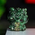 Green crystal lucky lion figurine with gold Prosperity carving for wealth and prosperity - Ruby Zoisite