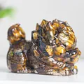 Tiger Eye stone dragon turtle resin ornament with polished finish for desk decor - Tiger's Eye