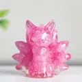Nine-tailed fox desktop ornament in translucent pink resin with crystal stone filling - Dark Pink