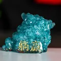 Blue crystal resin money toad statue with gold Win Big lettering and polished finish - Aquamarine