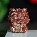 Red jasper crystal resin lucky lion statue with gold Congxi Facai plaque base - Red Jasper