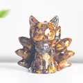 Tiger Eye Nine-Tailed Fox resin ornament with polished gemstone inlay in a sitting pose - Tiger's Eye