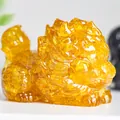 Auspicious yellow amber resin dragon turtle figurine for desktop decoration - Citrine