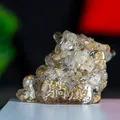 Three-legged golden toad resin statue with gold rutilated quartz texture and engraving - Rutilated Quartz