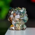 Chinese resin lucky lion figurine with colorful natural crystal stones inside for wealth - Ocean Jasper