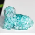Figurine de Golden Retriever en résine bleu clair avec incrustation de pierres de cristal - Aigue-marine