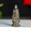 Natural labradorite resin crystal pagoda ornament with nine-layer carving and color flash - Black Labradorite