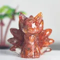 Handcrafted Nine-Tailed Fox resin statue with red agate crystal stones for desktop decor - Red Agate