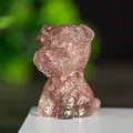 Braun gefüllte Schnauzer Hundefigur aus Harz mit natürlichem Rauchquarz Kristall - Erdbeerquarz