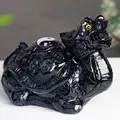 Traditional black resin dragon turtle statue with yin-yang symbol and ancient coin patterns - Obsidian