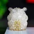 Translucent resin three-legged toad wealth ornament with natural crystal filling - White Crystal