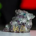Three-legged toad resin crystal ornament in purple and green fluorite with gold engraving - Colorful Fluorite