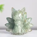 Handmade nine-tailed fox resin statue in soft green crystal stone finish - Green Aventurine