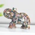 Lucky elephant resin figurine with colorful natural crystal stones for desk decor - Ocean Jasper