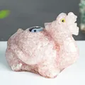 Pink crystal resin dragon turtle statue with Yin Yang pearl for feng shui decor - Rose Quartz