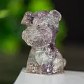 Schnauzer Figur handgefertigt mit lila Fluorit Kristallen für die Schreibtischdeko - Bunter Fluorit