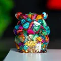 Colorful resin hamster figurine with natural crystal stone inlay and golden fortune symbol - Colorful Shell