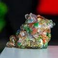 Three-legged toad wealth frog resin statue with colorful crystal stone fill - Colorful Cat Eye