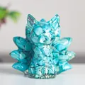 Blue crystal resin Nine-Tailed Fox figurine with turquoise stones and fan-shaped tail - Turquoise