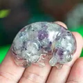 Sleeping Labrador resin statue with purple and green natural crystal stone inlay - Colorful Fluorite