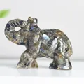 Hand-carved labradorite elephant crystal statue with blue flash and golden sheen - Black Labradorite
