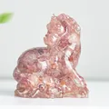 Pink strawberry crystal horse figurine made of translucent resin for home decoration - Strawberry Quartz