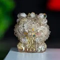 Translucent resin crystal foo dog statue with gold-engraved Baofu text detail - Rutilated Quartz