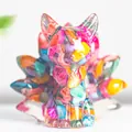 Handmade Nine-Tailed Fox resin statue with vibrant multi-color crystals for desk decor - Colorful Shell
