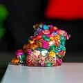 Three-legged golden toad ornament crafted with colorful resin-embedded natural crystal stones - Colorful Shell