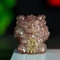 Lucky Chinese crystal lion figurine in translucent red strawberry quartz finish - Strawberry Quartz