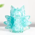 Handcrafted light blue resin Nine-Tailed Fox figurine with crystal stone infills - Aquamarine