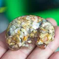 Sleeping cat resin ornament with natural colorful stones and polished finish - Crazy Agate