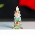 Wen Chang Pagoda desk ornament made of clear resin with colorful natural crystal filling - Colorful Cat Eye