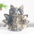Handcrafted resin Nine-Tailed Fox figurine in dark grey with blue iridescent finish - Black Labradorite