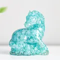 Blue resin horse statue with embedded natural crystal stones for home decor - Aquamarine