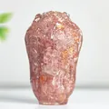 Natural strawberry quartz cabbage ornament with pink mineral textures and inclusions - Strawberry Quartz