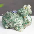 Ornement de tortue dragon en résine de cristal vert avec symbole tai chi au dos - Aventurine Verte