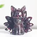Handmade Nine-Tailed Fox resin figurine in deep purple crystal finish for desk decor - Garnet