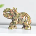 Lucky elephant ornament with colorful natural crystal stone resin in a polished finish - Unakite