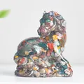 Resin horse statue with colorful natural crystal stone fill for home decor - Ocean Jasper
