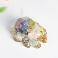 Statuetta gatto-ragno in resina colorata e pietre di cristallo naturale da collezione - Occhio di Gatto Colorato