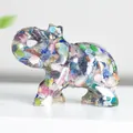 Lucky elephant ornament made of clear resin with colorful mixed crystals inside - Colorful Cat Eye