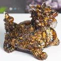 Dragon turtle statue made of amber resin and tiger eye crystal for home decor - Tiger's Eye