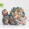 Colorful resin dragon turtle figurine with embedded natural crystal stones for desk decor - Ocean Jasper