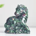 Artistic horse figurine made of natural green and red crystal resin casting - Ruby Zoisite