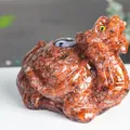 Figurine de tortue dragon brun rouge en résine avec symbole yin yang et texture pierre - Agate rouge